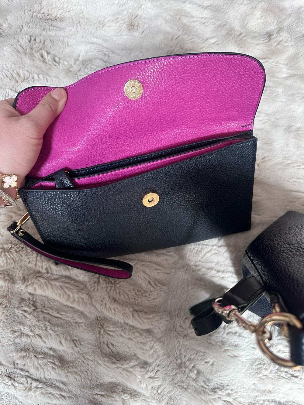 Kris Ana Navy Tote + Wristlet Pouch (Hot Pink Interior) - Picture 6 of 6